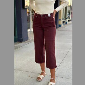 Judy Blue Charlotte Tummy Control Dyed Wide Crop Jeans in Ox Blood Size 27